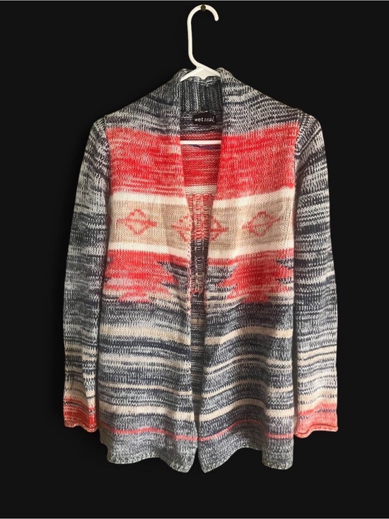 Wet Seal Sweaters - Wet Seal Coral, Gray & Cream Open Front Knit Cardigan